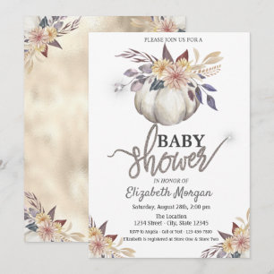 Watercolor Pumpkin Flowers Baby Shower Invitation