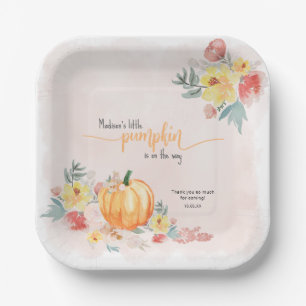 Watercolor Pumpkin girl baby shower Paper Plate