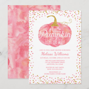 Watercolor Pumpkin Glitter Fall Girl Baby Shower Invitation