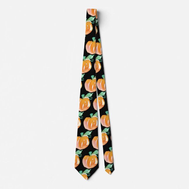 Watercolor Pumpkin Halloween Black  Tie (Front)
