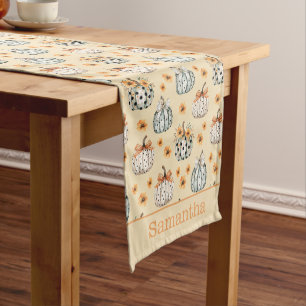 Watercolor Pumpkin Halloween Fall Floral monogram Short Table Runner