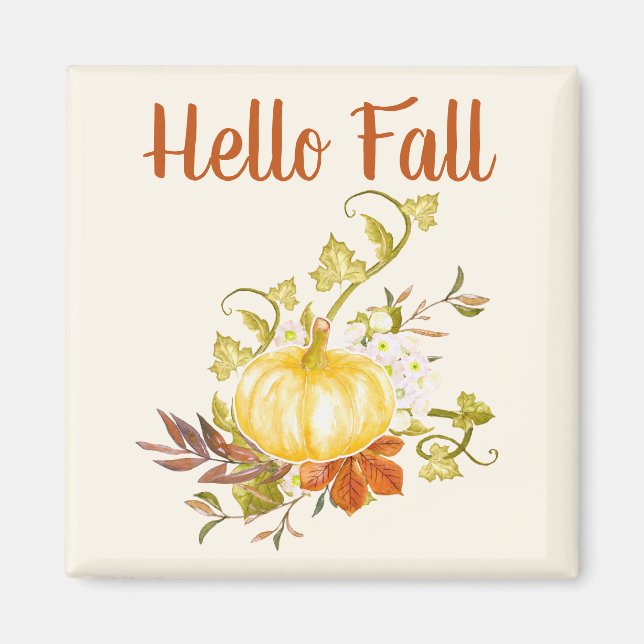 Watercolor Pumpkin Hello Fall Kitchen Magnet (Front)