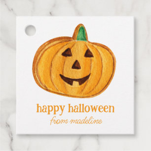 Watercolor Pumpkin Jack-o-Lantern Cookie Halloween Favour Tags
