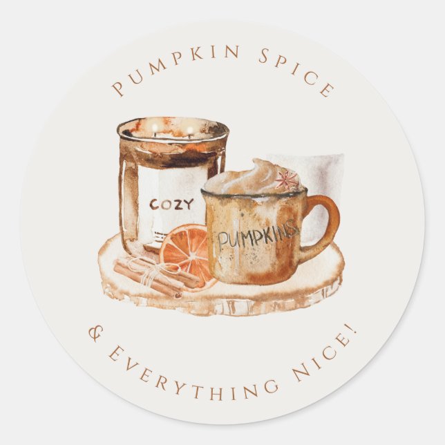 Watercolor Pumpkin Latte & Candle Thanksgiving Classic Round Sticker (Front)