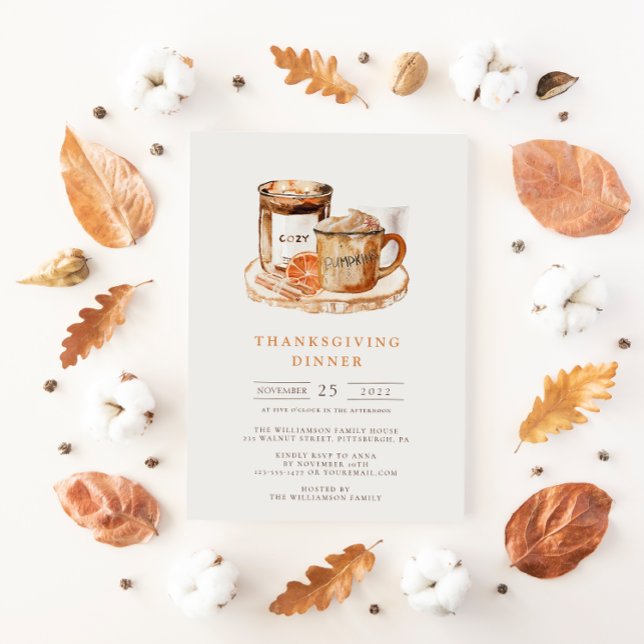 Watercolor Pumpkin Latte & Candle Thanksgiving Invitation (Creator Uploaded)