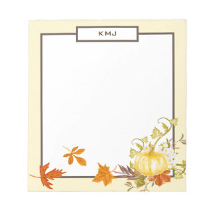 Watercolor Pumpkin & Leaves   Fall Themed Notepad