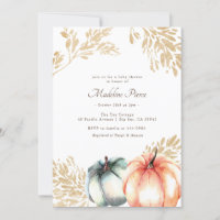 Watercolor Pumpkin Orange Gold Fall Baby Shower