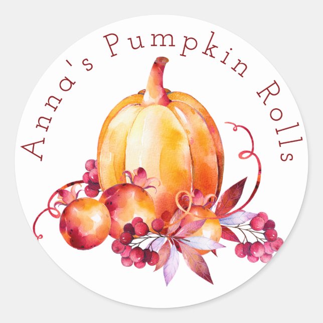 Watercolor Pumpkin Patch Bakery Sticker (Front)