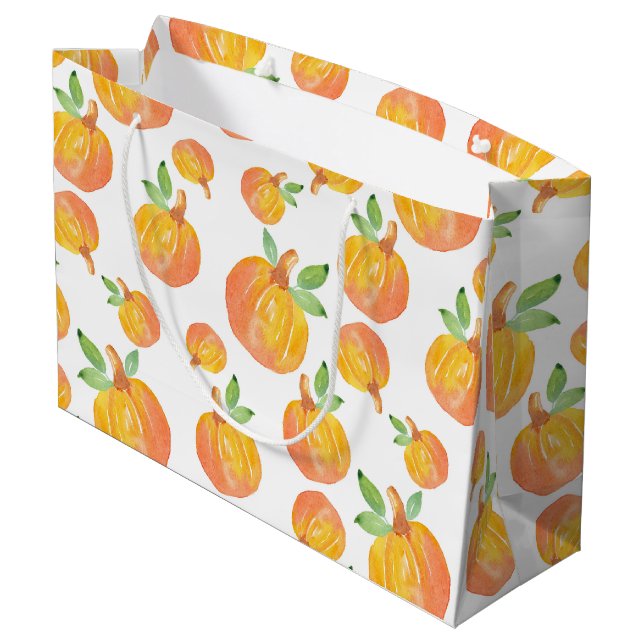 Watercolor Pumpkin Pattern 3 Large Gift Bag (Back Angled)
