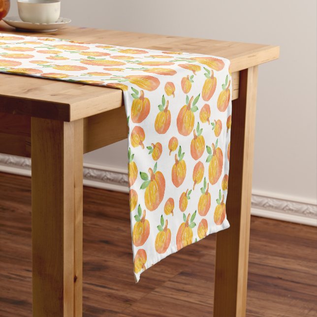 Watercolor Pumpkin Pattern 3 Short Table Runner (In Situ)