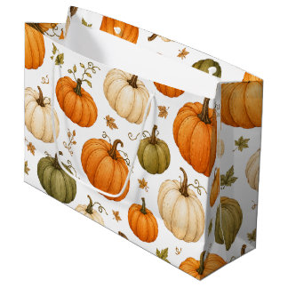 Watercolor Pumpkin Pattern Autumn Pumpkins Large Gift Bag