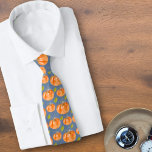 Watercolor Pumpkin Pattern on Blue Tie<br><div class="desc">Created from one of my original watercolor paintings,  this sweet fall design is warm and cozy!</div>