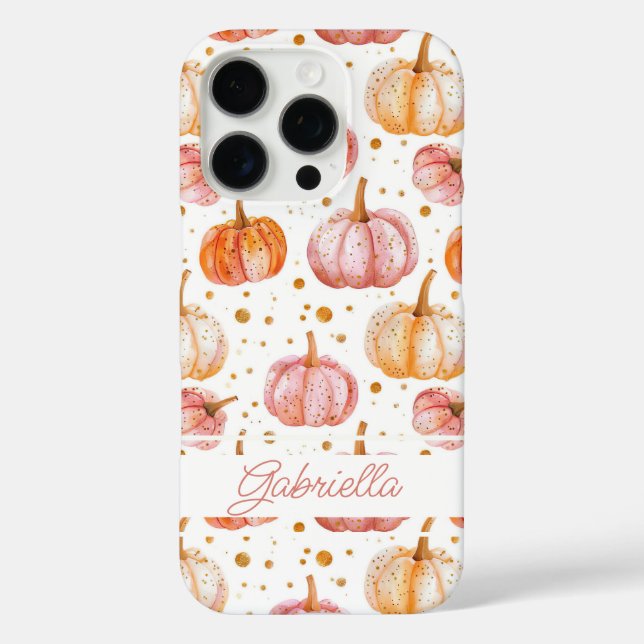 Watercolor Pumpkin pattern with name Case-Mate iPhone Case (Back)