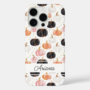 Watercolor Pumpkin pattern with name iPhone 16 Pro Case