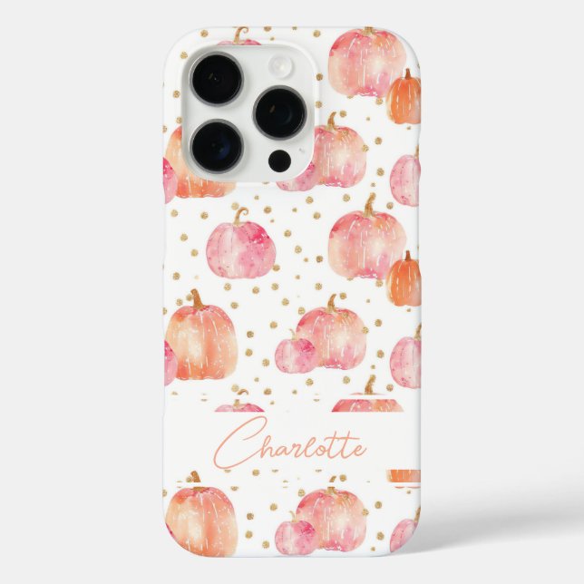 Watercolor Pumpkin pattern with name Case-Mate iPhone Case (Back)