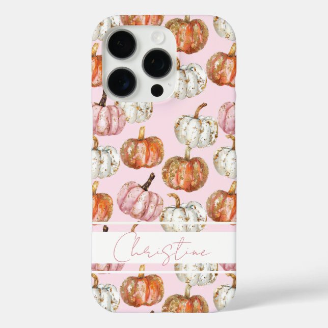 Watercolor Pumpkin pattern with name Case-Mate iPhone Case (Back)