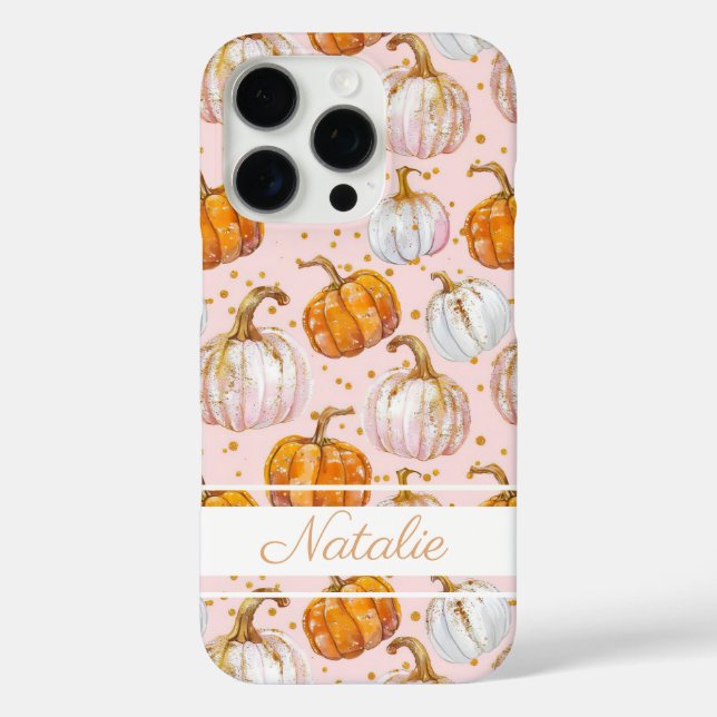 Watercolor Pumpkin pattern with name Case-Mate iPhone Case (Back)