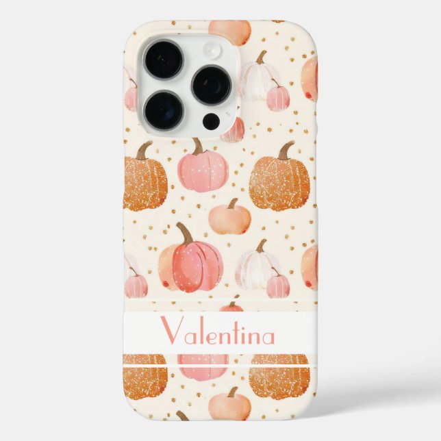 Watercolor Pumpkin pattern with name Case-Mate iPhone Case (Back)