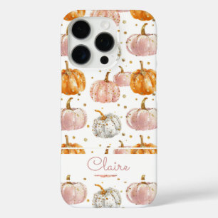 Watercolor Pumpkin pattern with name iPhone 16 Pro Case