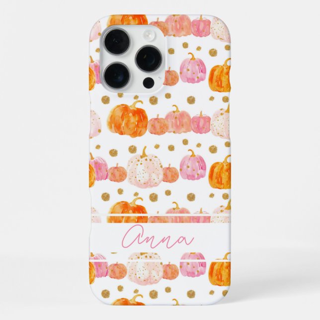 Watercolor Pumpkin pattern with name iPhone Case (Back)