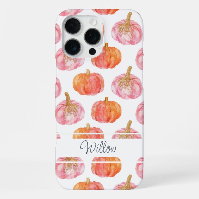 Watercolor Pumpkin pattern with name iPhone Case (Back)