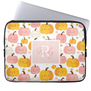 Watercolor Pumpkin pattern with name Laptop Sleeve