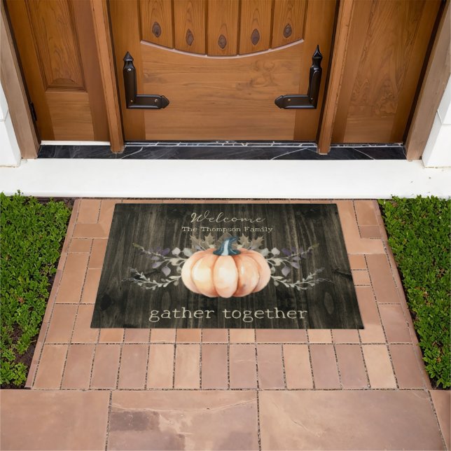 Watercolor Pumpkin Personalized Doormat (Outdoor)