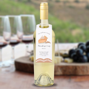 Watercolor Pumpkin Pie Maple Leaves Thanksgiving Bottle Tag