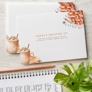 Watercolor Pumpkin Pie  Thanksgiving Dinner   Envelope