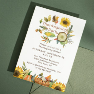 Watercolor Pumpkin Pie Thanksgiving Dinner Invitation