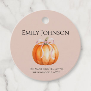 Watercolor Pumpkin Pink Bow Baby Shower Favour Tags