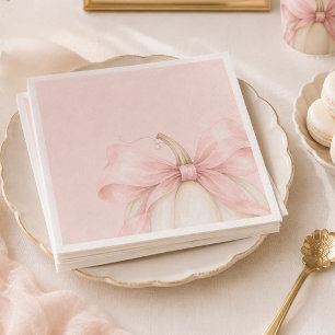 Watercolor Pumpkin Pink Bow Fall Baby Girl Shower Napkin