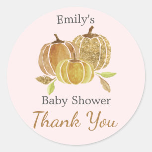 Watercolor Pumpkin Pink Fall Baby Shower Classic Round Sticker