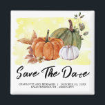 Watercolor Pumpkin  Save the Date Fall Wedding  Magnet<br><div class="desc">Watercolor Pumpkin Save the Date Fall Wedding magnet features watercolor painted orange green white pumpkin arrangement, yellow brush stroke and text template.A perfect design for fall or autumn wedding theme.Please click on the personalize button to customize it with your text or name.Kindly visit my store " loveyouart" for other or...</div>