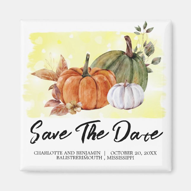 Watercolor Pumpkin  Save the Date Fall Wedding  Magnet (Front)