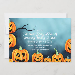 Watercolor Pumpkin Scene Halloween Baby Shower Invitation