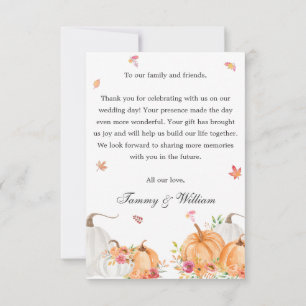 Watercolor Pumpkin Script Wedding Photo  Thank You Card