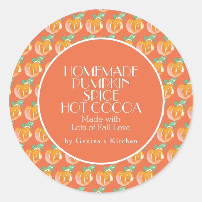 Watercolor Pumpkin Spice Cocoa Homemade Mix Classic Round Sticker (Front)