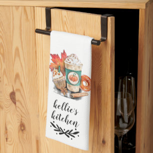 Watercolor Pumpkin Spice Coffee   Happy Fall Y'all Kitchen Towel