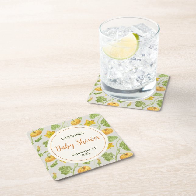 watercolor pumpkin  square paper coaster (Insitu)