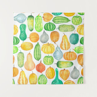 Watercolor pumpkin, squash seamless pattern tapestry