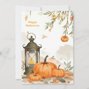 Watercolor Pumpkin Still Life Halloween Greeting Holiday Card