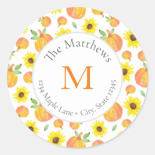 Watercolor Pumpkin & Sunflower Pattern labels