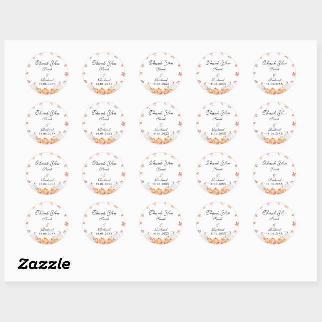 Watercolor Pumpkin Thank You Classic Round Sticker (Sheet)