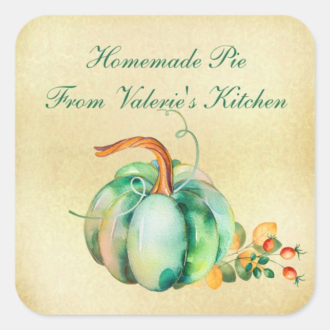 Watercolor Pumpkin Thanksgiving Bakery Square Sticker (Front)