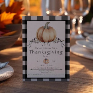 Watercolor Pumpkin Thanksgiving Dinner Black Invitation