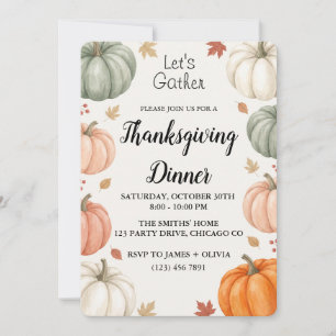 Watercolor Pumpkin Thanksgiving Dinner Invitation