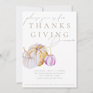 Watercolor Pumpkin Thanksgiving Dinner Invitation