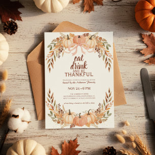 Watercolor Pumpkin Thanksgiving Invitation