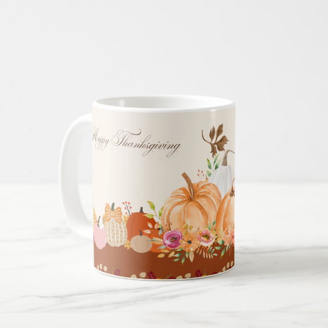Watercolor Pumpkin Thanksgiving Mug Art (Front Left)